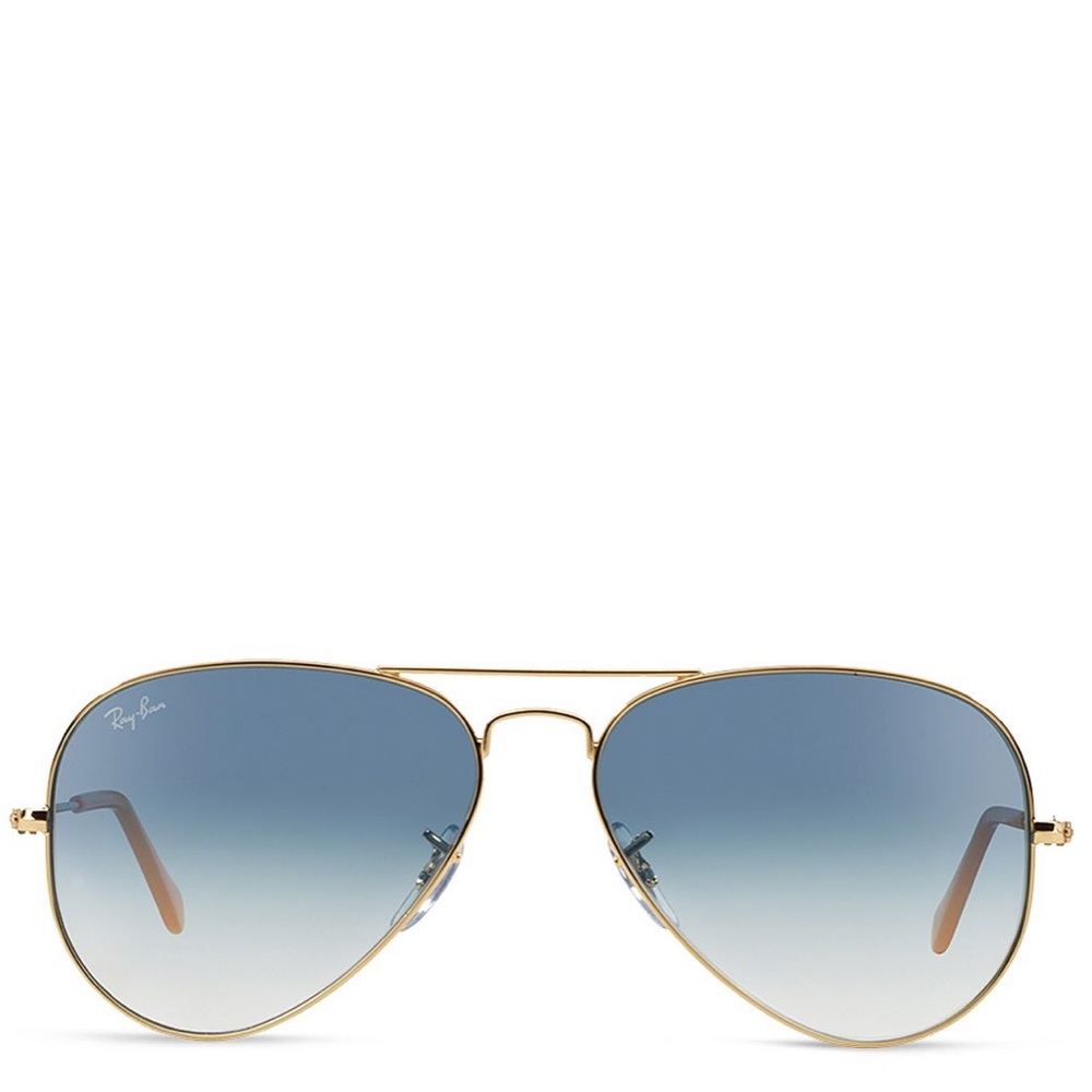 Ray-Ban gold rim aviator with blue fade lens